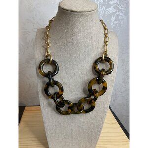 J Crew Tortoise Shell Acrylic Loops Gold Tone Chain Chunky Fashion Necklace
